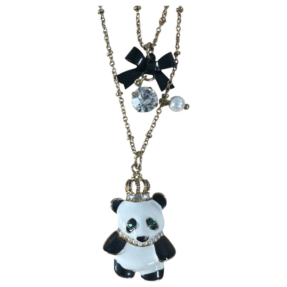 Betsey Johnson Panda Bear Bow Layered Necklace NEW with Tags - Picture 1 of 4